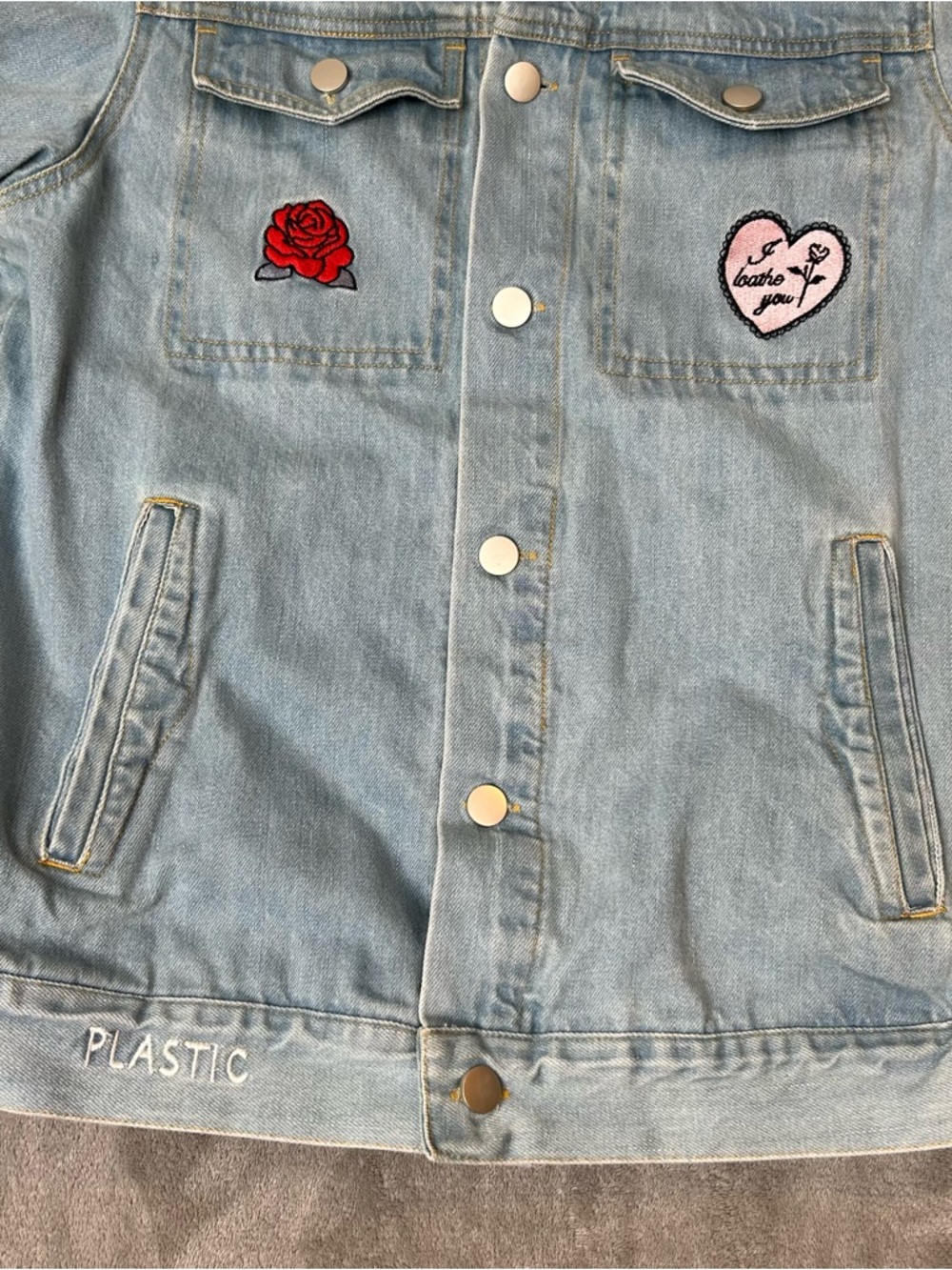 Ink Tee Jean Jacket Custom Embroidered Patchwork Color Blue Denim Women’s Size 4 - Picture 4 of 16